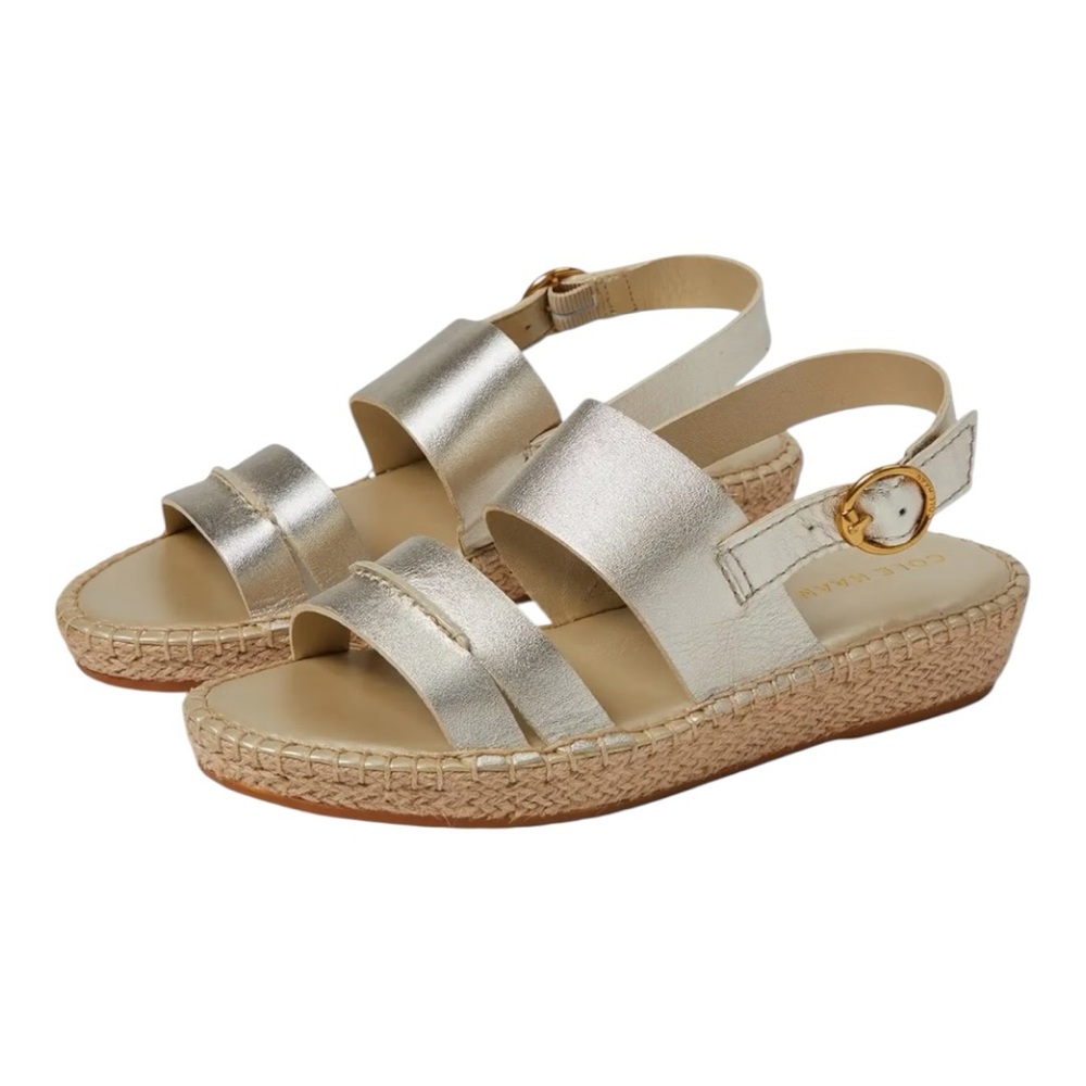Cole Haan Silver Metallic Espadrille Slingback Sandals